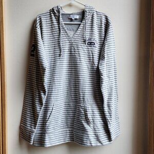 Cuffy's Cape Cod Gray/White Striped Hoodie Sweatshirt Size XL